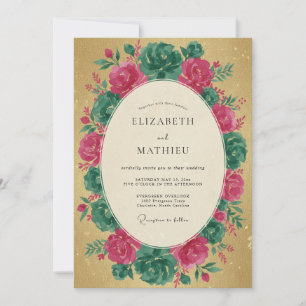 Magenta Türkis Kranz Hochzeit Einladung