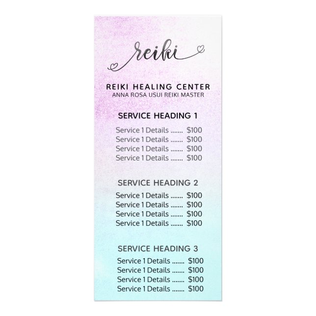 *~* Magenta Türkis Minze Black Glitzer REIKI Werbekarte (Vorne)