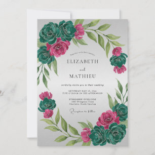 Magenta Türkis Ranunculus Eukalyptus Hochzeit Einladung