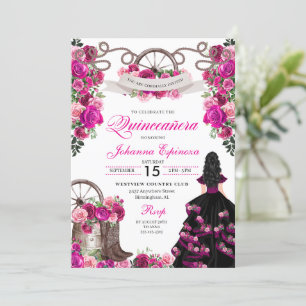 Magenta und Black Cowgirl Western Quinceanera Einladung