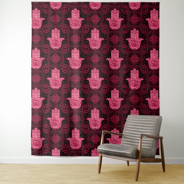 Magenta und Black Hamsa Hand gutes Glück Wandteppich (Beispiel)