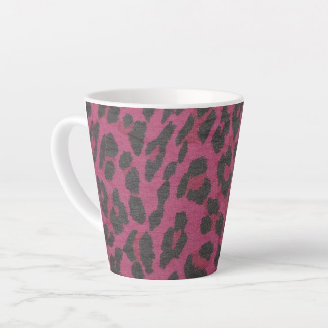Magenta und Black Leopard Print Latte Tasse (Linke Ecke)