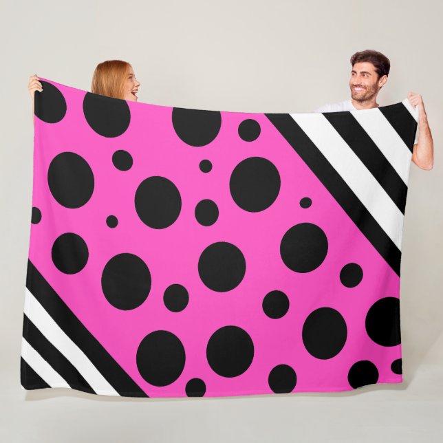 Magenta und Black Polka Docks and Stripes Blanket Fleecedecke (Beispiel)
