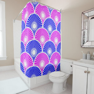 Magenta und Blue Chinese Semi Circle Wave Muster Duschvorhang