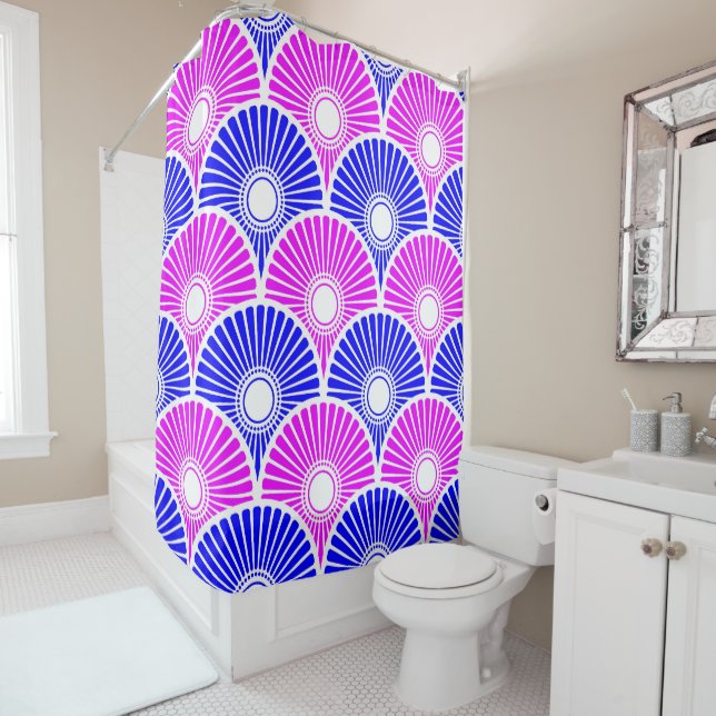 Magenta und Blue Chinese Semi Circle Wave Muster Duschvorhang (Beispiel)