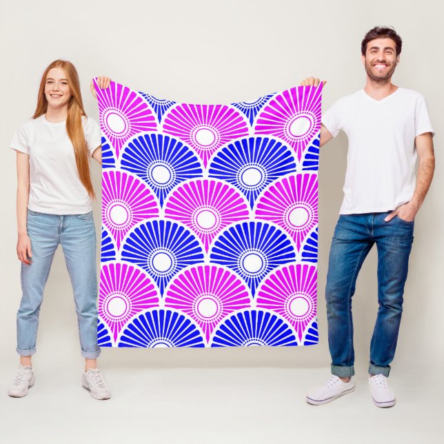 Magenta und Blue Chinese Semi Circle Wave Muster Fleecedecke (Beispiel)