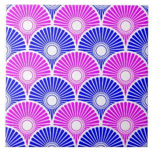 Magenta und Blue Chinese Semi Circle Wave Muster Fliese