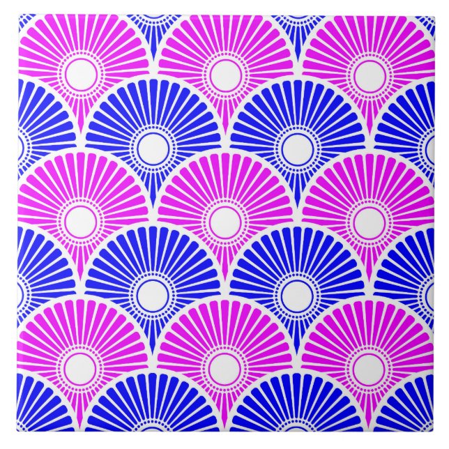 Magenta und Blue Chinese Semi Circle Wave Muster Fliese (Vorderseite)