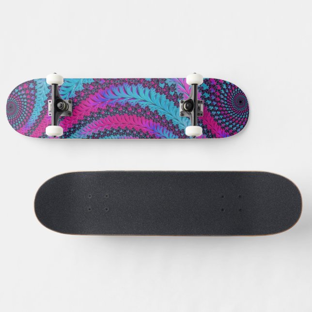 Magenta und Cyan Spiral Skateboard (Horizontal)