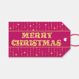 Magenta und gelbe helle Sterne Frohe Weihnachten Geschenkanhänger