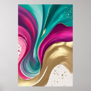 Magenta und Gold Abstrakte Wasserfarben Kunst Poster