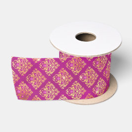 Magenta- und Gold-Damaskus-Glanzmuster Satinband