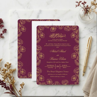 Magenta und Gold Florale Islamische Muslimische Ho Einladung