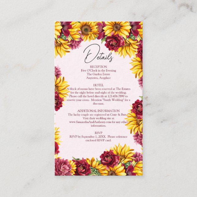 Magenta und Golden Yellow Wedding QR Code UAWG Begleitkarte (Vorderseite)