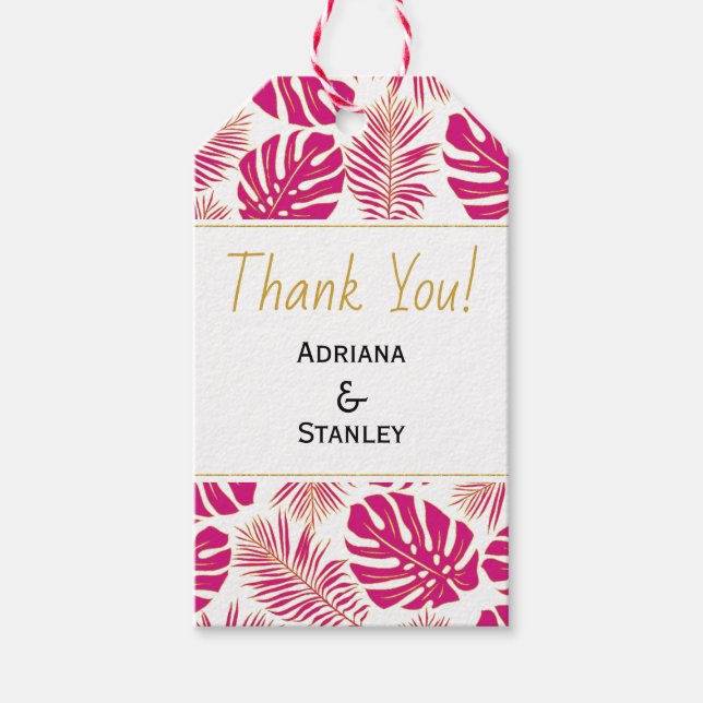 Magenta und goldene tropische Blätter Danke für Ih Geschenkanhänger (Vorderseite)