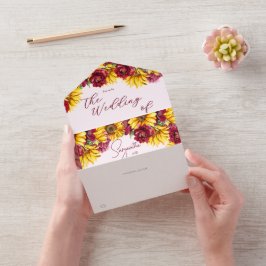 Magenta und Goldenes Gelb auf einer Hochzeit All In One Einladung
