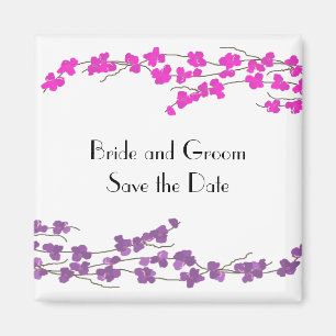 Magenta und Lila Blüten Save the Date Magnet