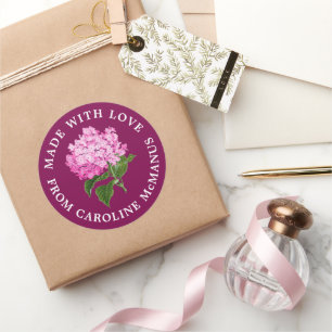 Magenta und Pink Hydrangea Made with Liebe Runder Aufkleber