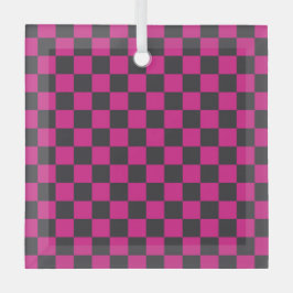 Magenta- und Rauch-Karo-Muster Ornament Aus Glas
