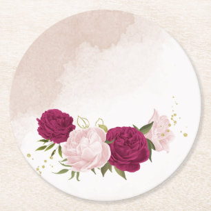 magenta und rosa Blumen Grüne Hochzeit Runder Pappuntersetzer
