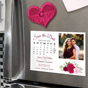 Magenta- und rosa Rosen Kalender Foto Save-the-Dat Magneteinladung