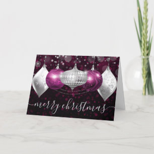 Magenta- und Silber- und Gold-Weihnachtsbaumkugeln Feiertagskarte
