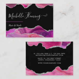 Magenta und Silver Agate Square Business Card Visitenkarte