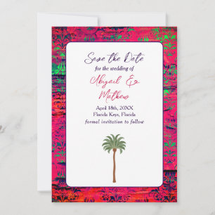 Magenta und Tropical Palm Tree India Wedding Save The Date