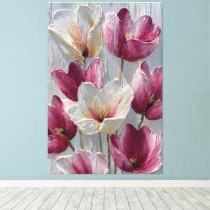 Magenta- und weiße Blumen mit goldener Textur Leinwanddruck