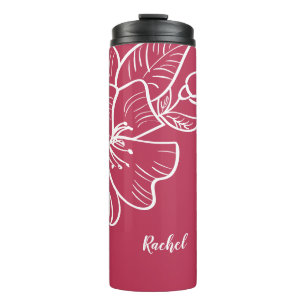 Magenta- und weißes florales Monogramm-Template Bo Thermosbecher