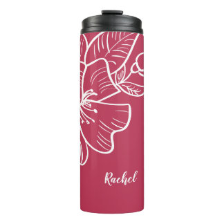 Magenta- und weißes florales Monogramm-Template Bo Thermosbecher