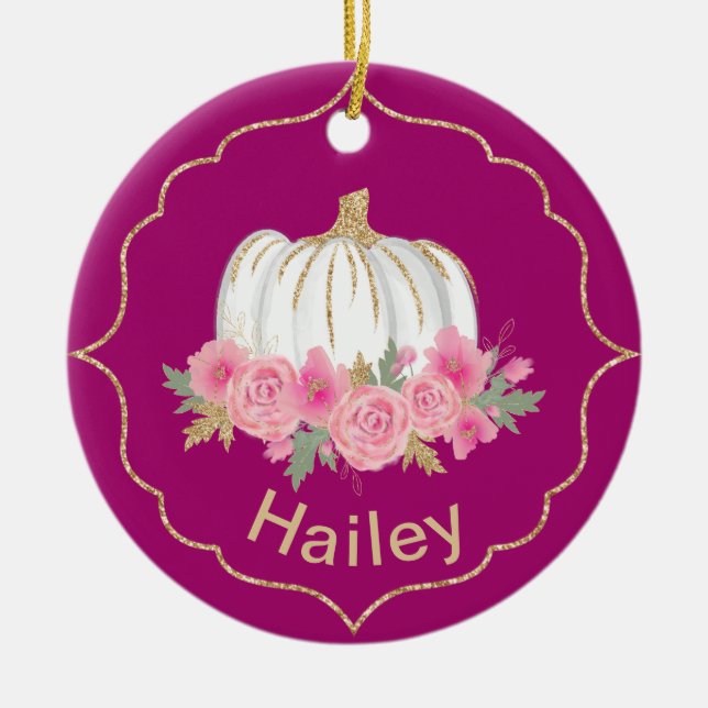 Magenta und White Fairytale Princess Pumpkin Keramik Ornament (Vorne)