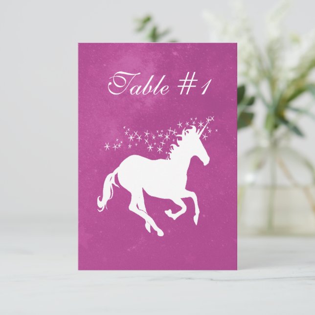 Magenta Unicorn Hochzeitsempfangskarte Einladung (Stehend Vorderseite)