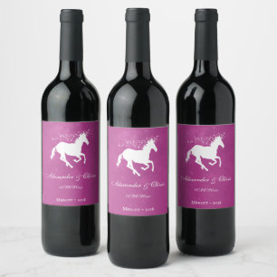 Magenta Unicorn Hochzeitsweinlabel Weinetikett