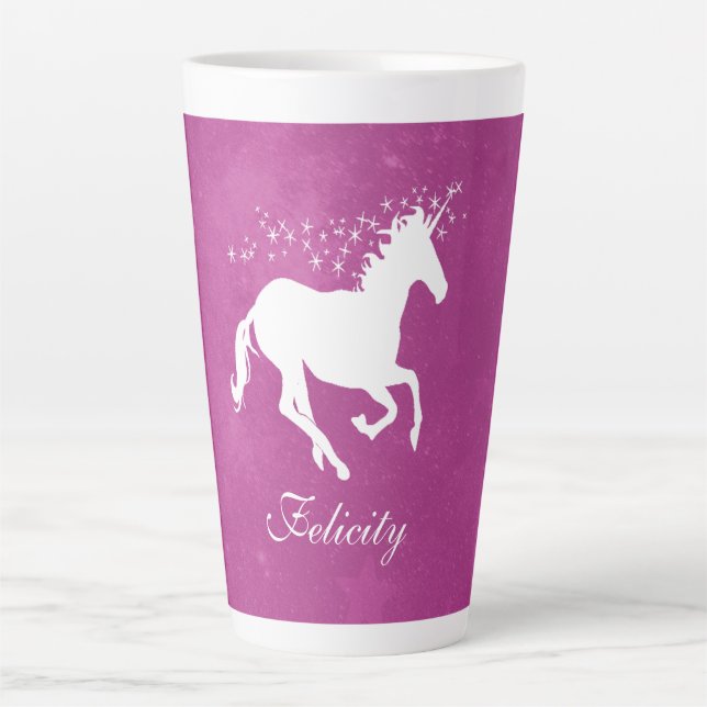 Magenta Unicorn Personalisierte Latte Tasse (Vorderseite)