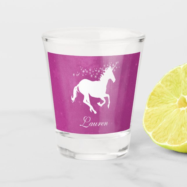 Magenta Unicorn Personalisiertes Shotglas Schnapsglas (Vorderseite)