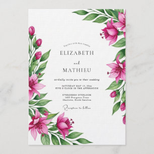 Magenta-Üppige Botanische Hochzeit Einladung