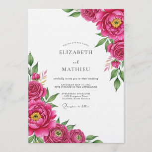 Magenta Üppige Malerische Blütenhochzeit Einladung