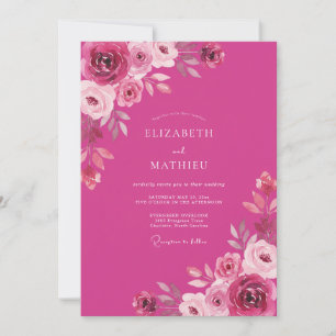 Magenta Üppige Rosen Romantische Hochzeit Einladung
