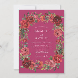 Magenta Üppige Winterhochzeit Einladung