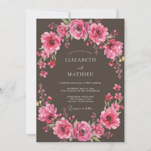 Magenta üppiges florales Hochzeitsmotiv Einladung