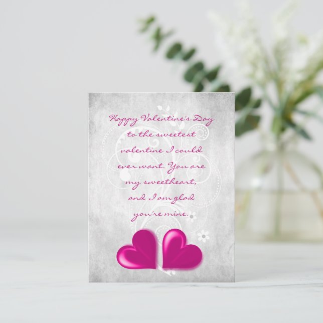 Magenta Valentine Hearts Flat Note Card Mitteilungskarte (Stehend Vorderseite)
