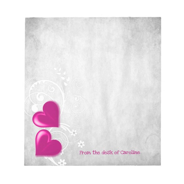 Magenta Valentine Hearts Personalisiert Notepad Notizblock (Vorderseite)