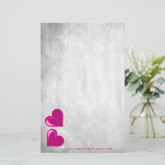 Magenta Valentine Hearts Personalisiert Stationery Briefpapier (Stehend Vorderseite)