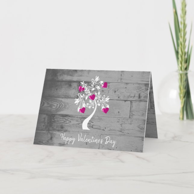 Magenta Valentine Hearts Tree Grußkarte Karte (Vorderseite)