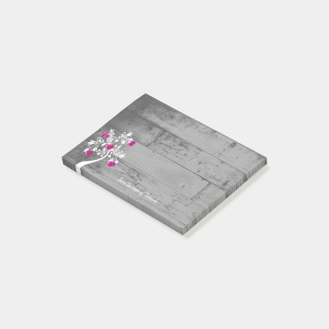 Magenta Valentine Hearts Tree Personalisiert Notes Post-it Klebezettel (angewinkelt)