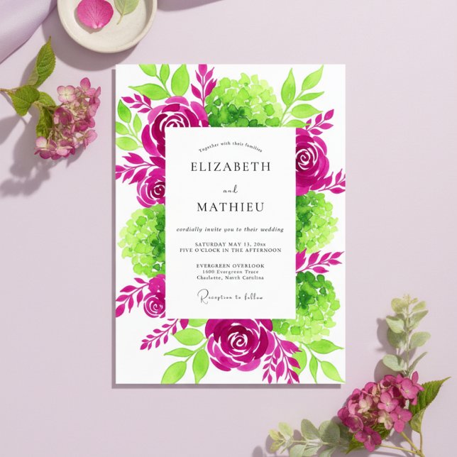 Magenta Verdant Bloom Wedding Einladung (Von Creator hochgeladen)