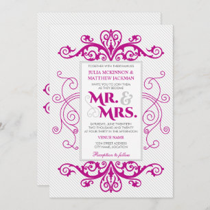 Magenta Vintage Wirbel Mr. und Mrs. Wedding Einladung