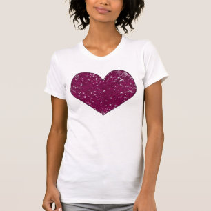 Magenta Violet Lace Look Herz Tee Shirts