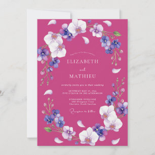Magenta Violette Blütenhochzeit Einladung